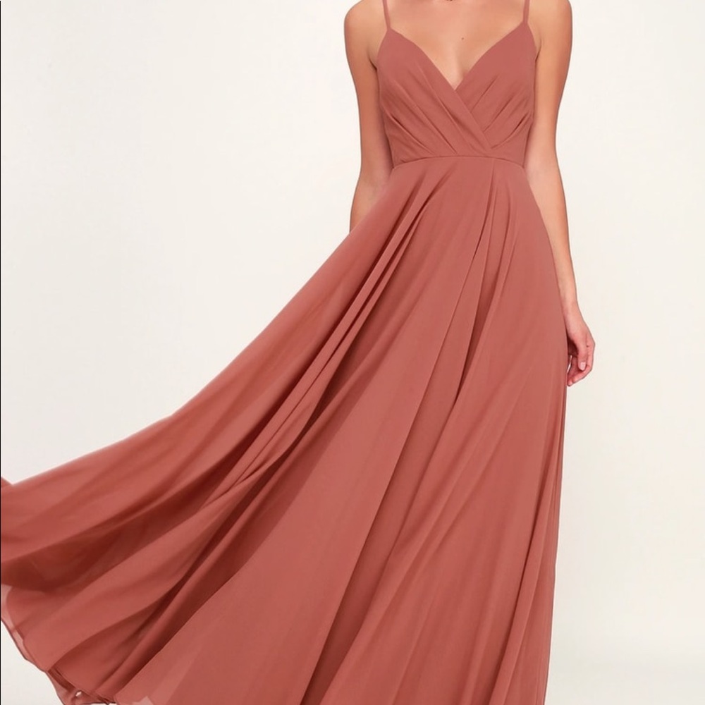 Lulus All About Love Rusty Rose Maxi Dress XS